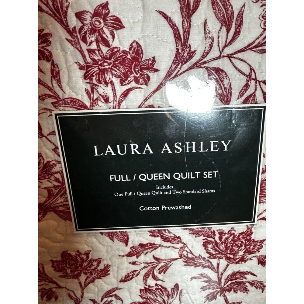 Laura Ashley Ashington Full Queen Quilt Set, 3 Piece Red Floral Cotton Prewashed - Picture 3 of 14